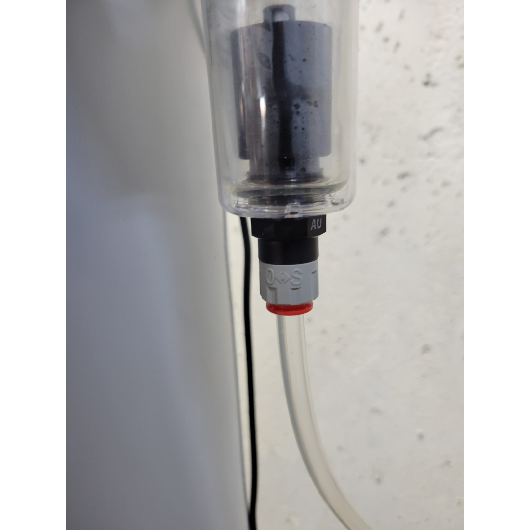 California Air Tools 60040DCAD air compressor automatic drain valve close-up for moisture removal from tank
