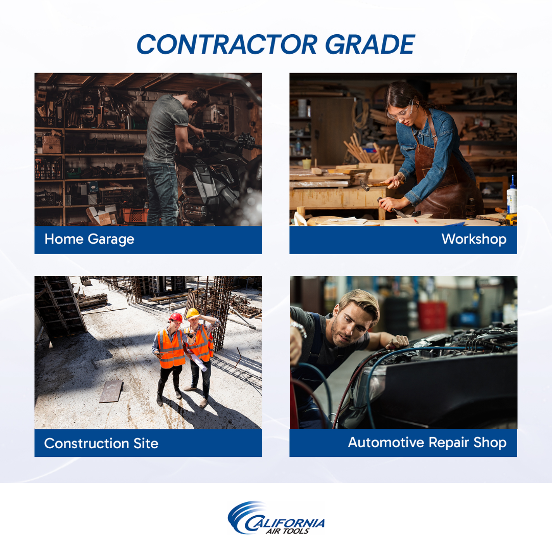 California Air Tools 60040DCAD air compressor contractor-grade applications in workshop and industrial environments.