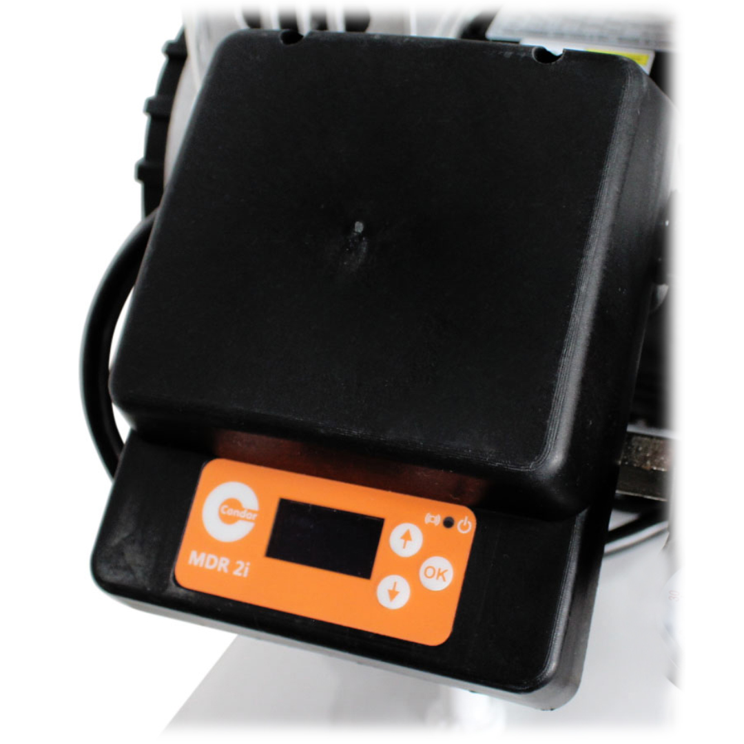 California Air Tools 60040DSMADC air compressor SMART controller unit close-up with digital interface and automatic drain valve controls
