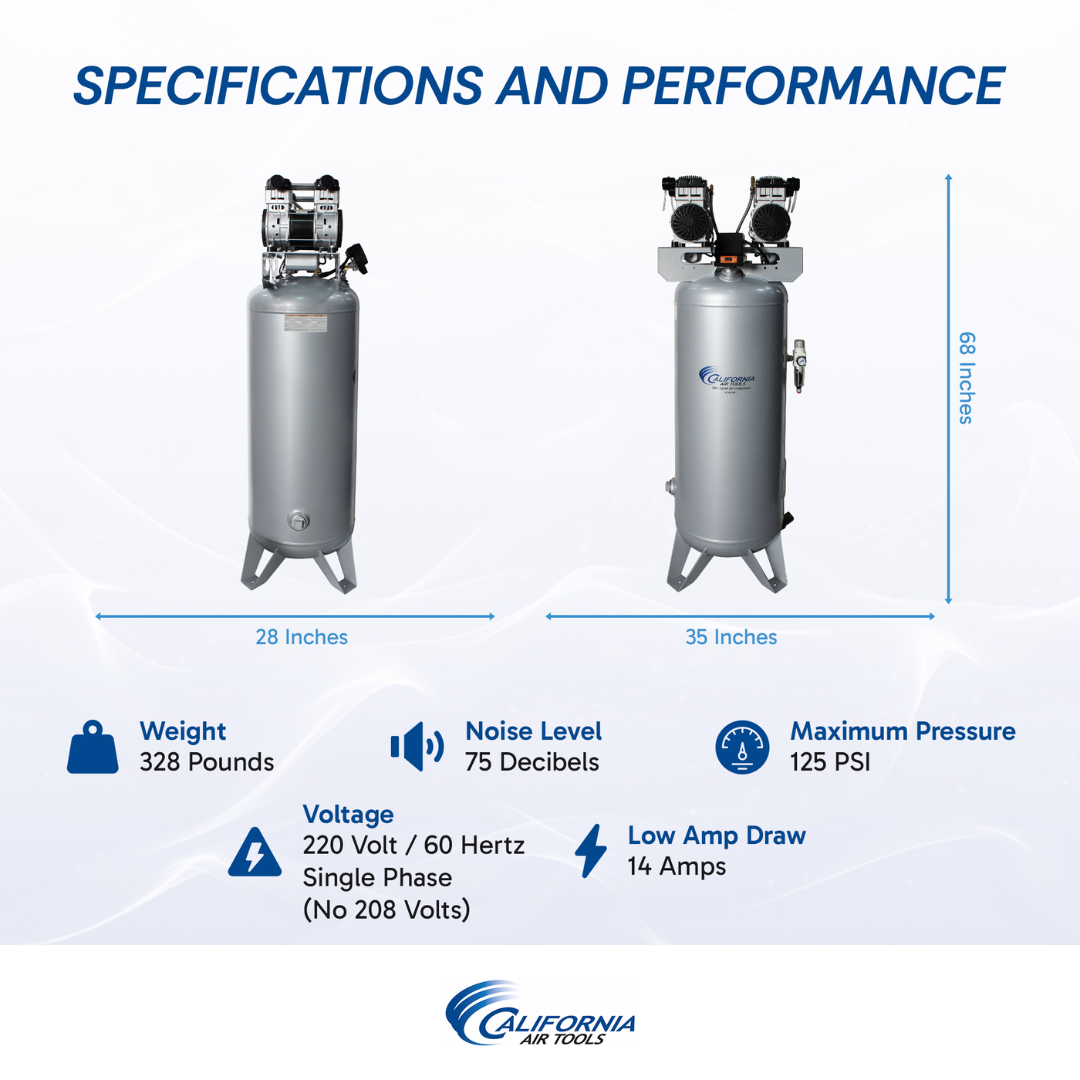 California Air Tools 60040SMAD air compressor technical specifications diagram with dimensions and layout