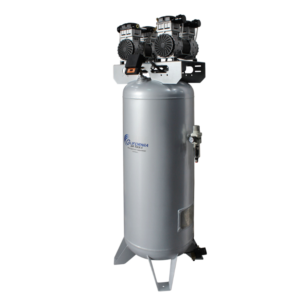 California Air Tools 60040SMAD air compressor vertical tank design emphasizing compact footprint and stability