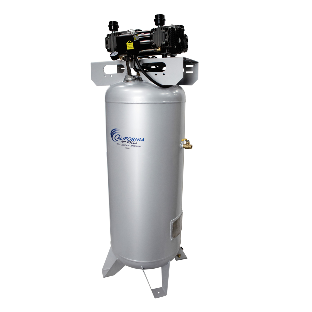 California Air Tools 60065C air compressor full side profile with dual motor assembly and heavy-duty steel tank