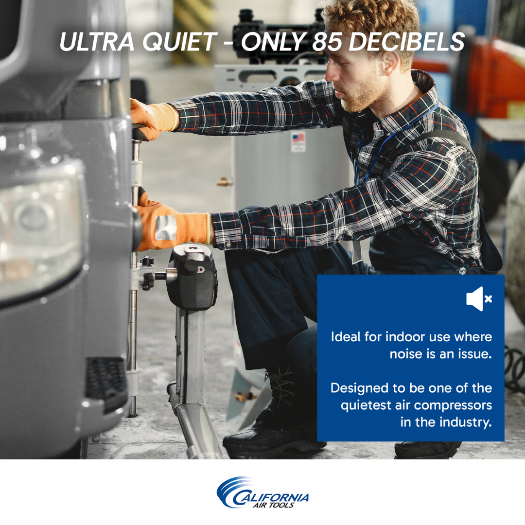 California Air Tools 60065C air compressor industrial usage showing ultra quiet operation in workshop