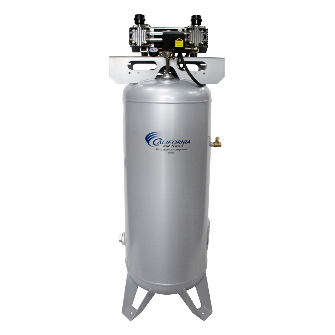 California Air Tools 60065C air compressor rear view showing tank and mounted motor system