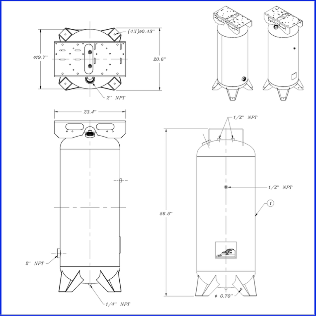 California Air Tools 60065C air compressor technical drawing with dimensions and engineering layout