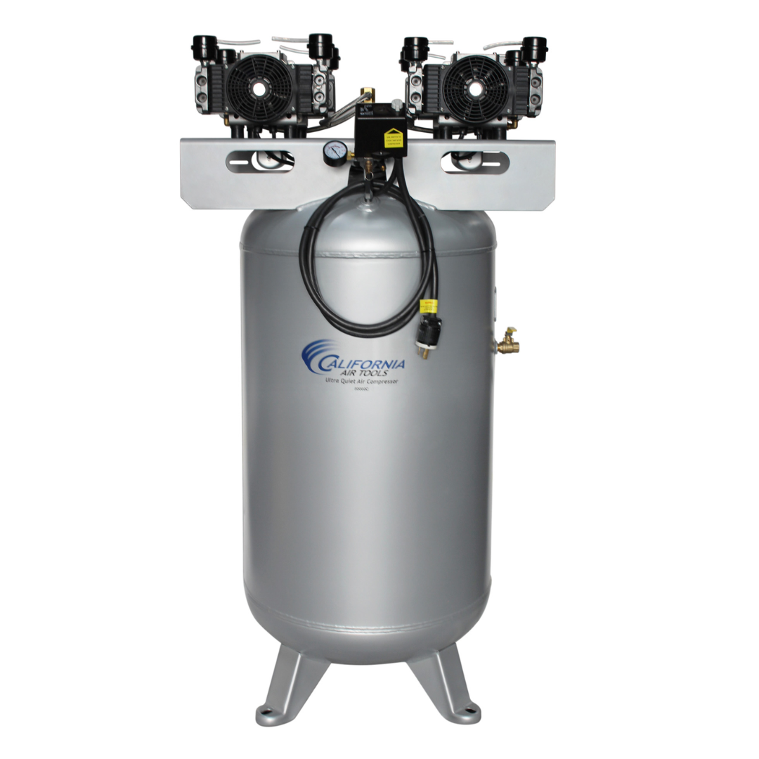 California Air Tools 80060C Powerful 6.0 Hp Ultra Quiet & Oil-Free 80 Gallon Stationary Air Compressor dual pump system top view