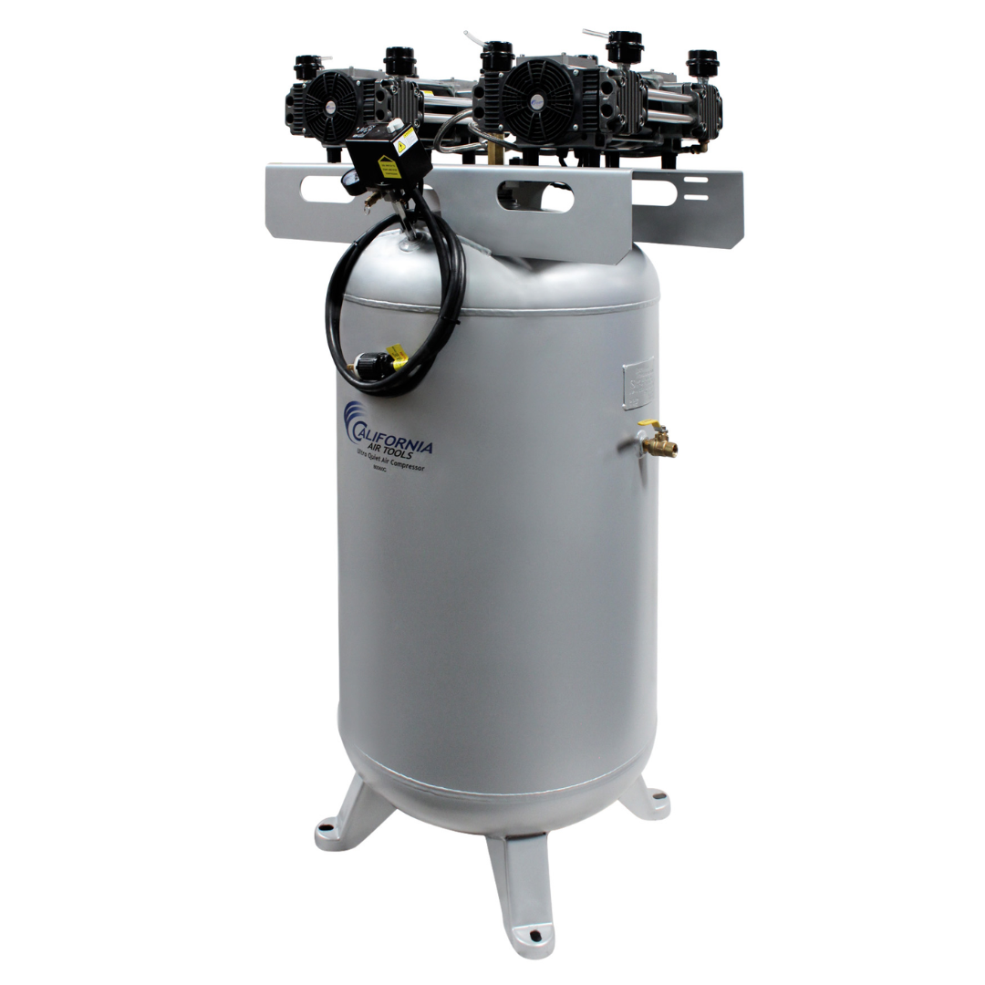 California Air Tools 80060C Powerful 6.0 Hp Ultra Quiet & Oil-Free 80 Gallon Stationary Air Compressor full vertical tank side view
