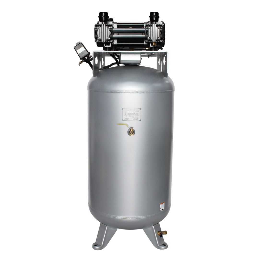 California Air Tools 80060C Powerful 6.0 Hp Ultra Quiet & Oil-Free 80 Gallon Stationary Air Compressor rear angle showing motor assembly