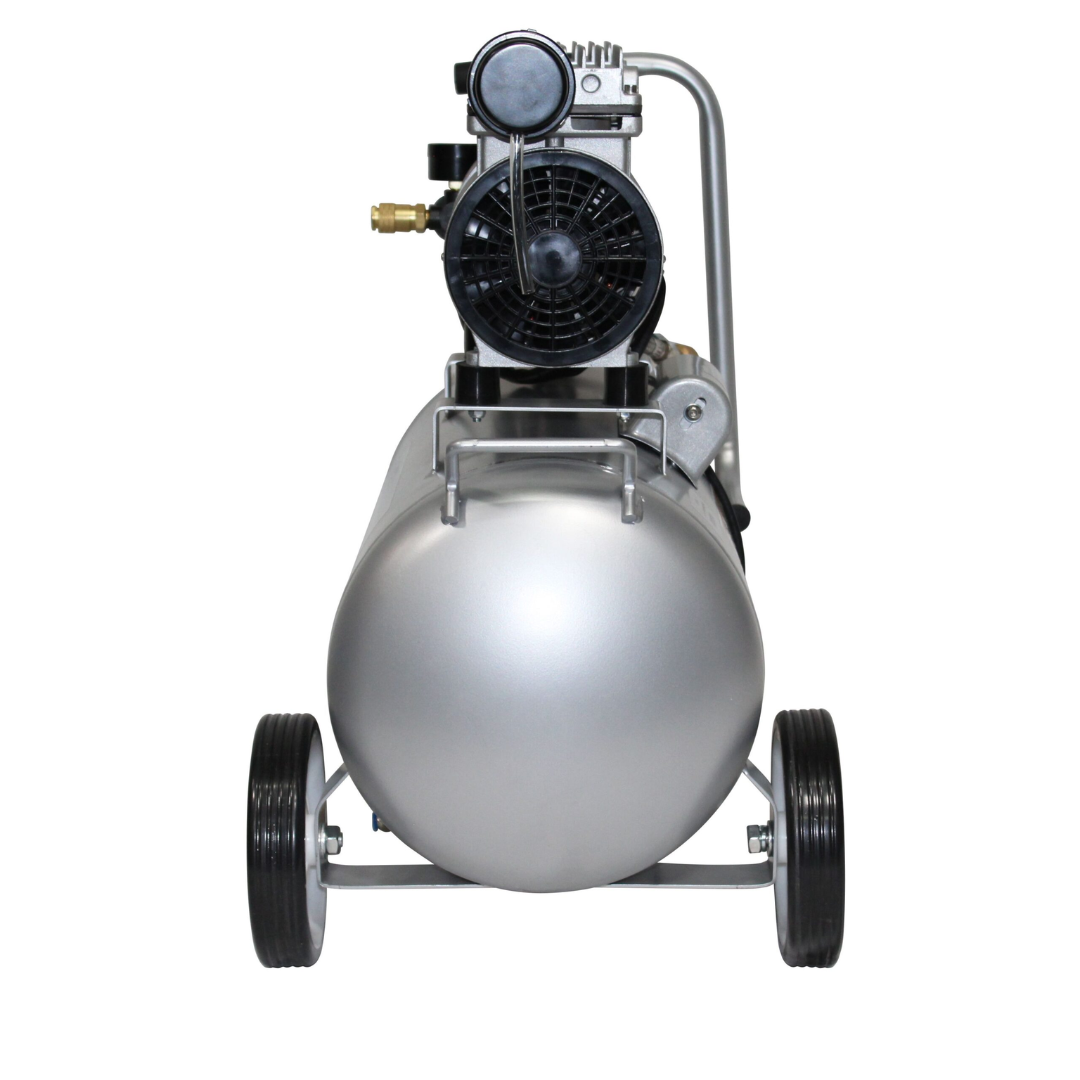 California Air Tools 8010AD Ultra Quiet, Oil-Free, Lightweight 1.0 Hp 8-Gallon Air Compressor with Automatic Drain Valve side view with dual piston pump