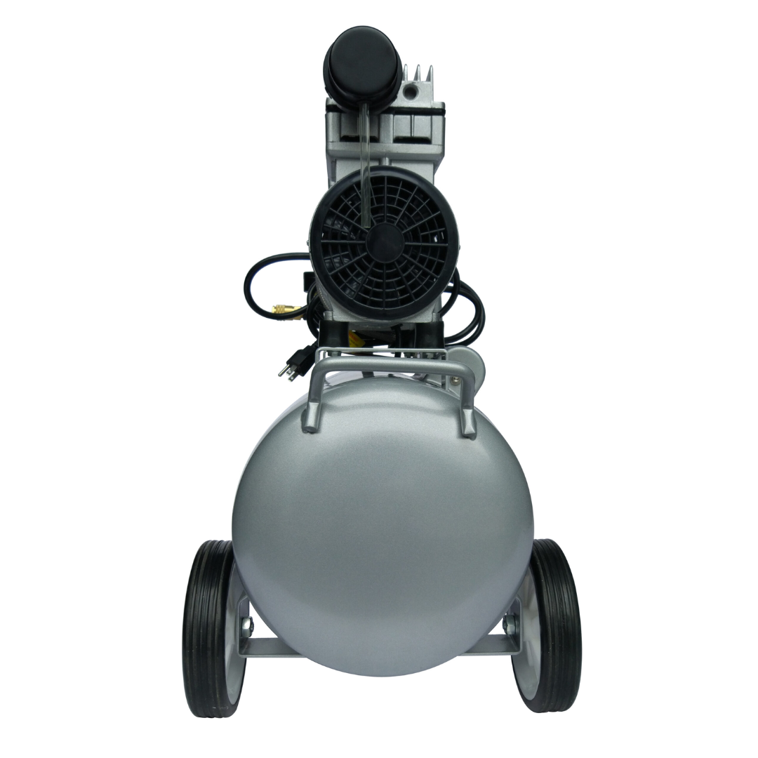 California Air Tools 8010A Ultra Quiet 1.0 Hp Oil-Free Lightweight Aluminum 8-Gallon Air Compressor front vertical view showing motor assembly