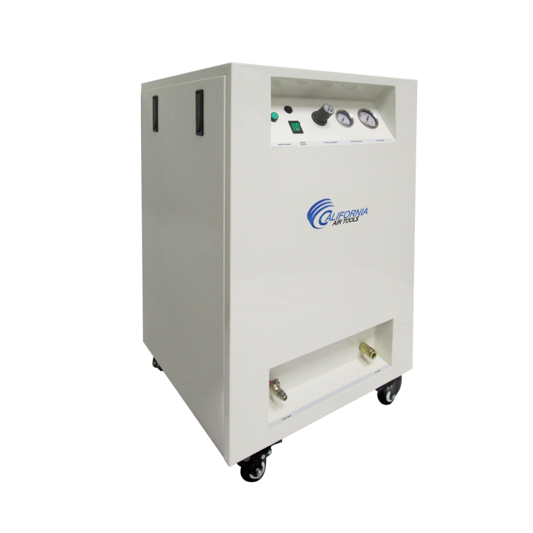 California Air Tools 8010SPC 1.0 Hp Ultra Quiet & Oil-Free Air Compressor with Sound Proof Cabinet front view of soundproof enclosure