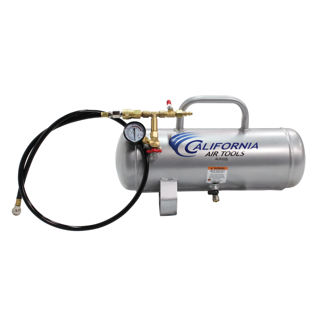 California Air Tools AUX02S 2 Gallon Steel Portable Auxiliary Air Tank with hose and fittings for compact air storage