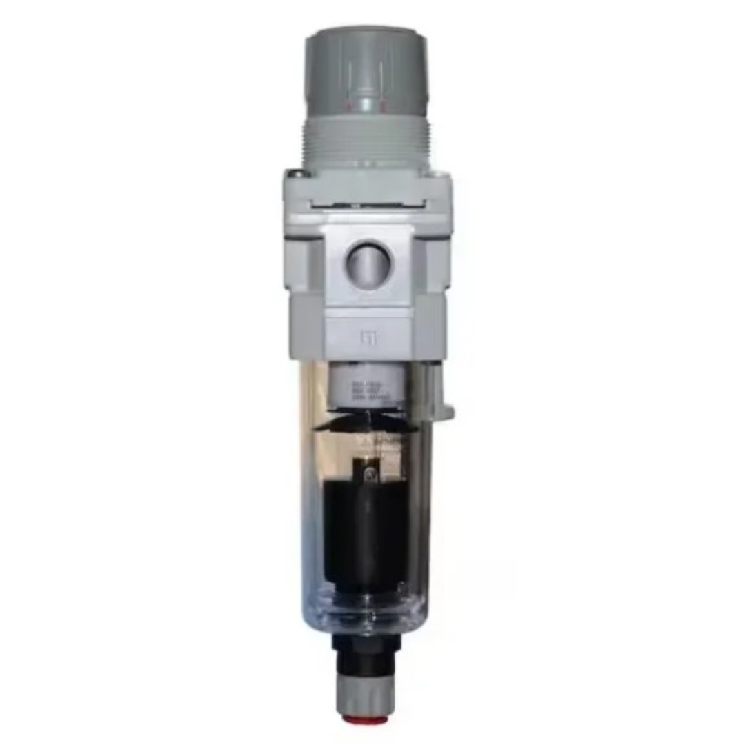 California Air Tools 90998-2 air pressure regulator with 5 micron filtration showing 1/4 NPT port and moisture separation chamber for clean airflow