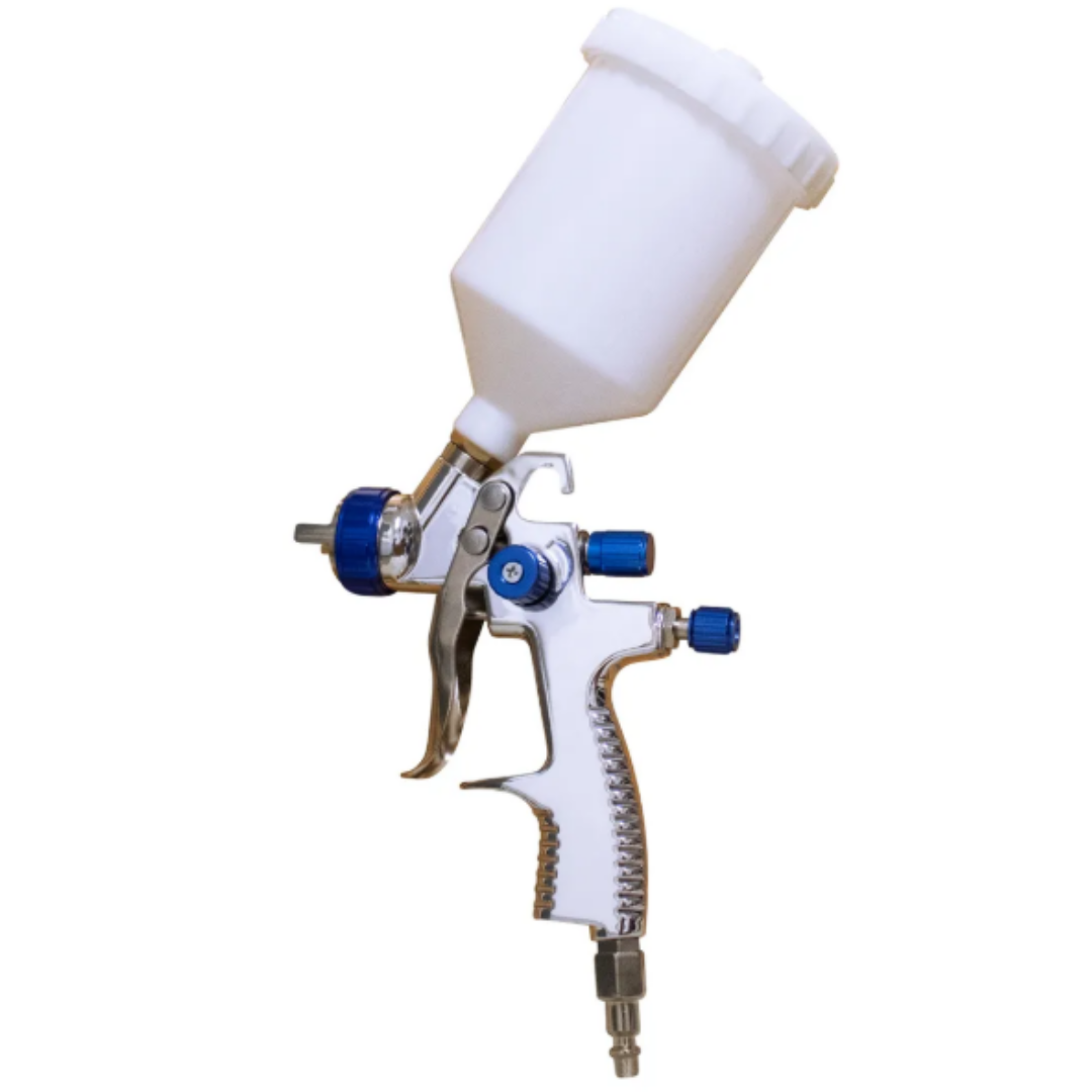 California Air Tools CAT-33000K LVLP Spray Gun Kit (Brand New) side angle view highlighting gravity feed cup and control knobs