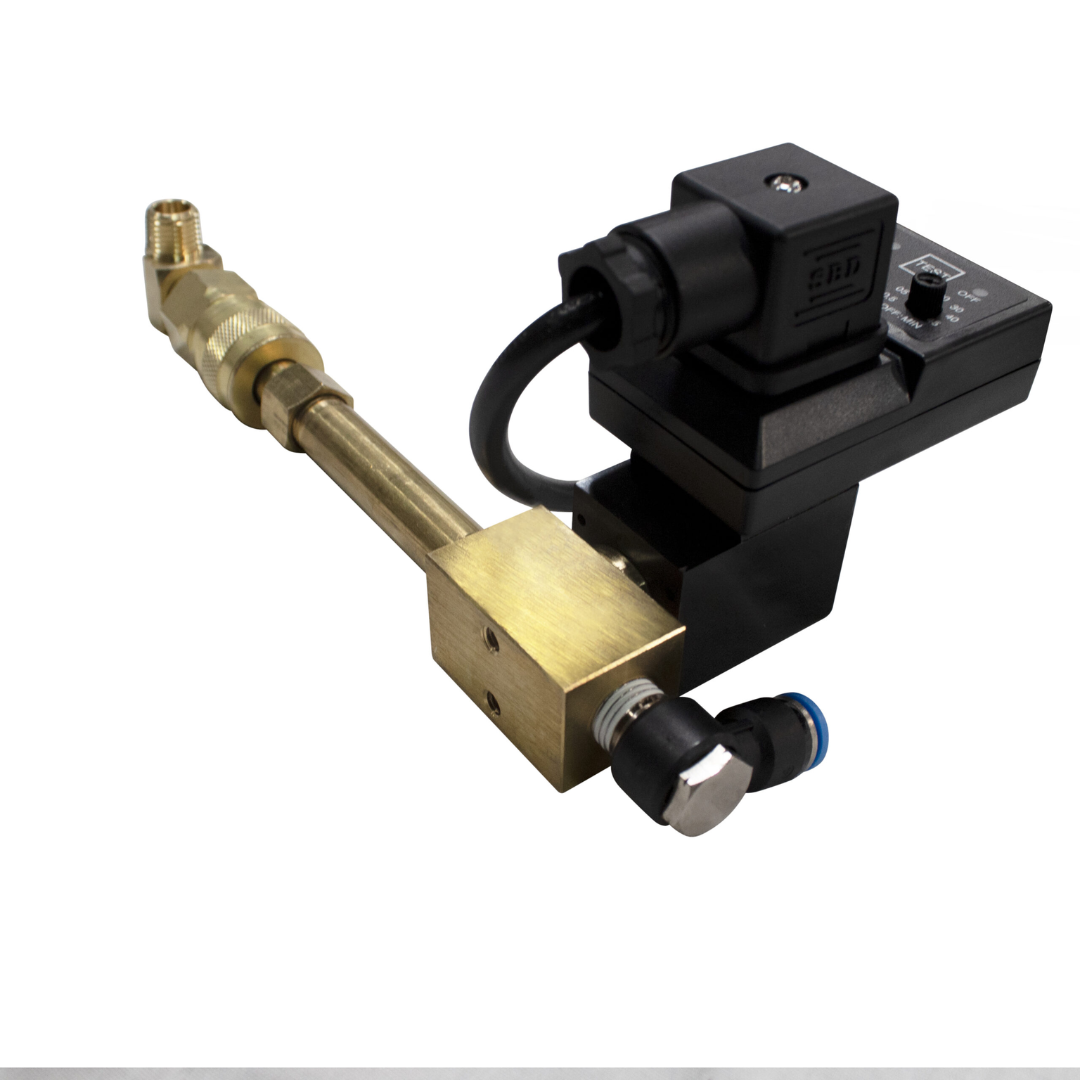 California Air Tools EZ2321ADL AUTOMATIC DRAIN VALVE LONG EXTENSION KIT angled view highlighting valve body and extended brass connection