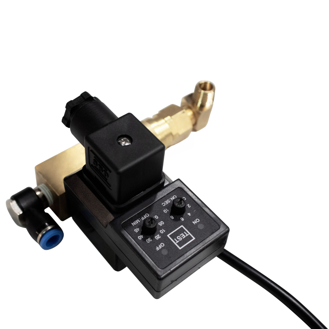 California Air Tools EZ2321ADS AUTOMATIC DRAIN VALVE SHORT EXTENSION KIT angled view highlighting control unit and electrical connection