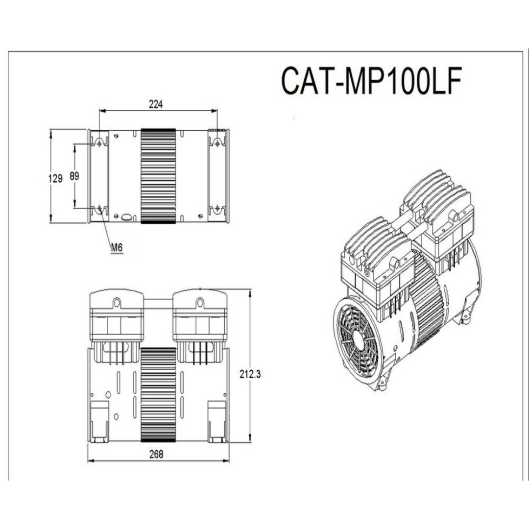 California Air Tools MP-100LF (110v 60hz) 1.0 Hp Motor-Pump – Long Life technical drawing with dimensions and layout