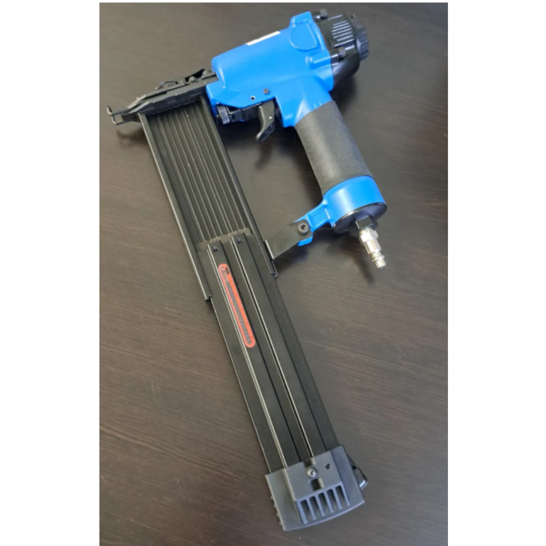 California Air Tools NGTQ18G 18 Gauge Brad Nail Gun (Brand New) angled view with brad nails loaded in magazine