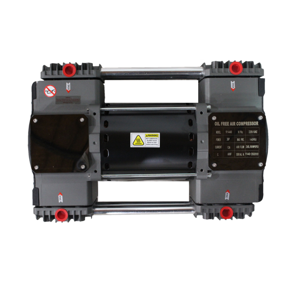 California Air Tools OLF-2800 3.0 Hp Ultra Quiet & Oil-Free Motor Pump (208/220v 60hz 1-phase) 91440 front view showing dual cylinder motor pump assembly with protective frame