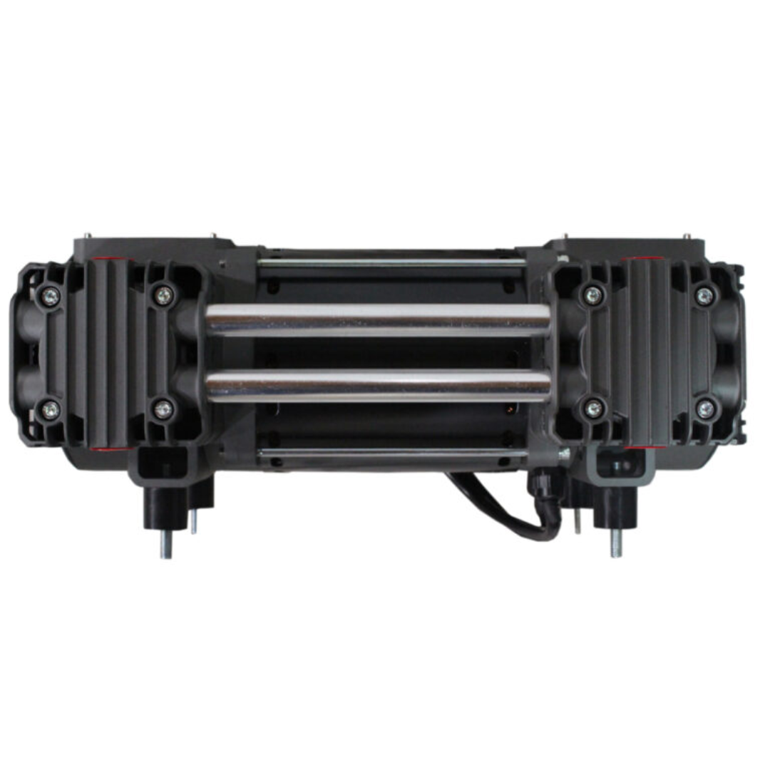 California Air Tools OLF-2800 3.0 Hp Ultra Quiet & Oil-Free Motor Pump (208/220v 60hz 1-phase) 91440 side view highlighting dual piston configuration and cooling system