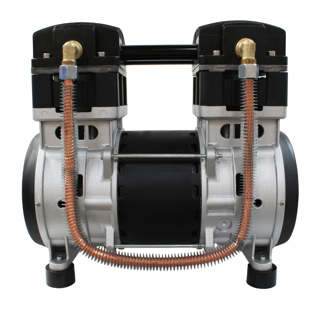 California Air Tools SP-91336 (110v 60hz) 1.5 Hp Ultra Quiet & Oil-Free Air Compressor Motor Pump High Pressure angled side view highlighting compact dual cylinder design