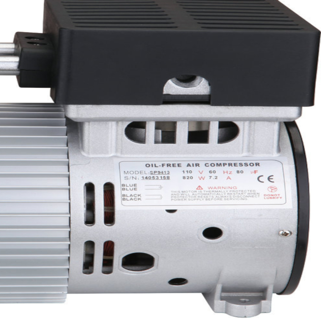 California Air Tools SP-9413 (110v 60hz) 1.0 Hp Ultra Quiet & Oil-Free Pump/Motor detailed side profile highlighting compact footprint and mounting design