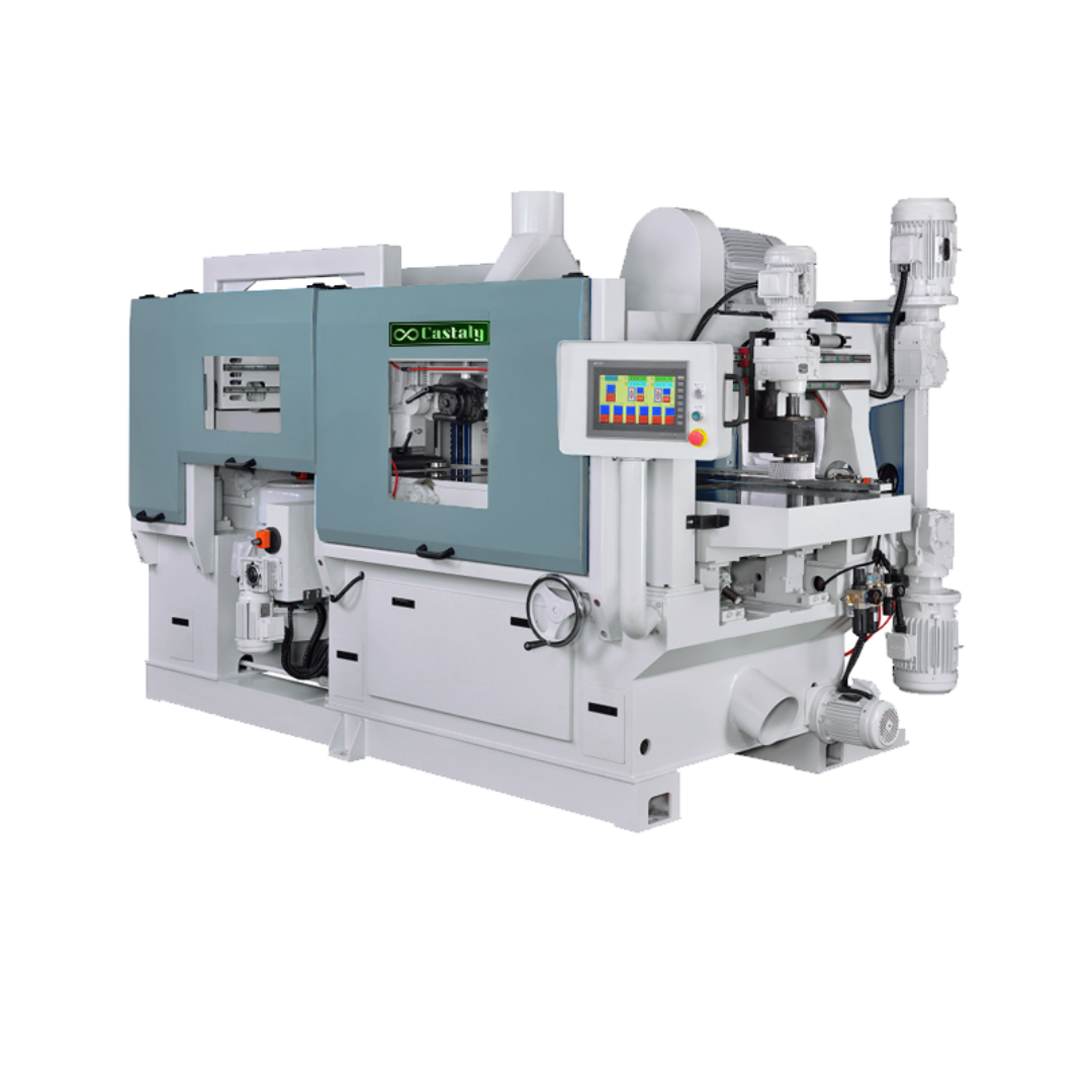 Castaly 25-1/2” x 6” Four Side Planer WP-4S2C-650 shown in full front perspective with enclosed base and multi-spindle configuration

Front operating view of the Castaly 25-1/2” x 6” Four Side Planer WP-4S2C-650 highlighting control panel and feed system
