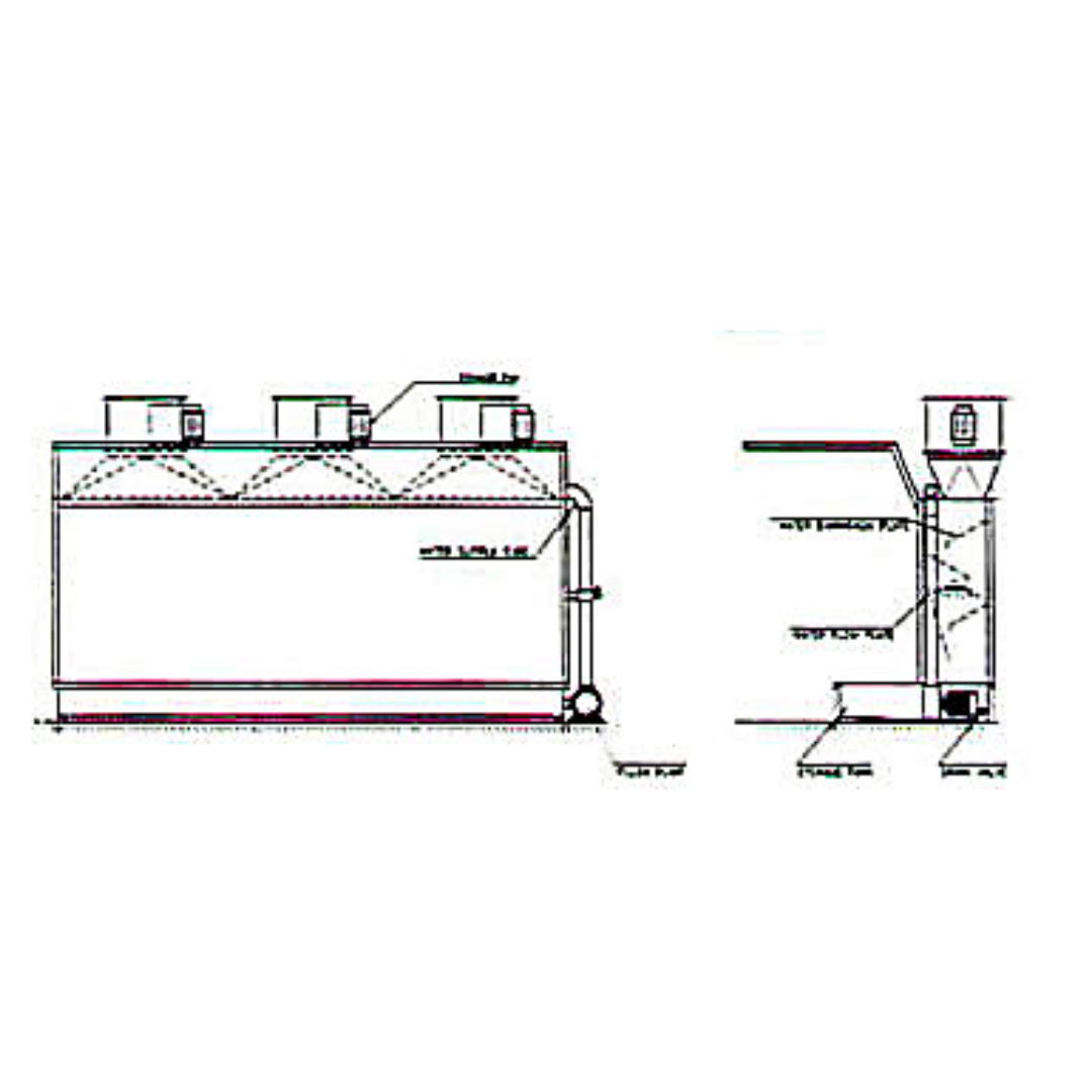 Castaly 8" Water Filter Spray Booth TS-08WB technical dimension diagram showing booth structure layout, airflow system, and installation measurements for industrial finishing setups.