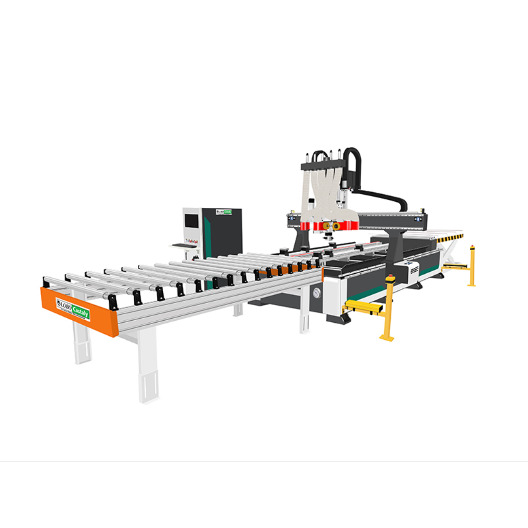 Castaly Ares CNC Door Processing Machine Center (Top & 4 Edges) ARTISAN-CNC shown in full view highlighting automated door machining system with conveyor table, precision cutting head, and integrated control unit for multi-surface processing.