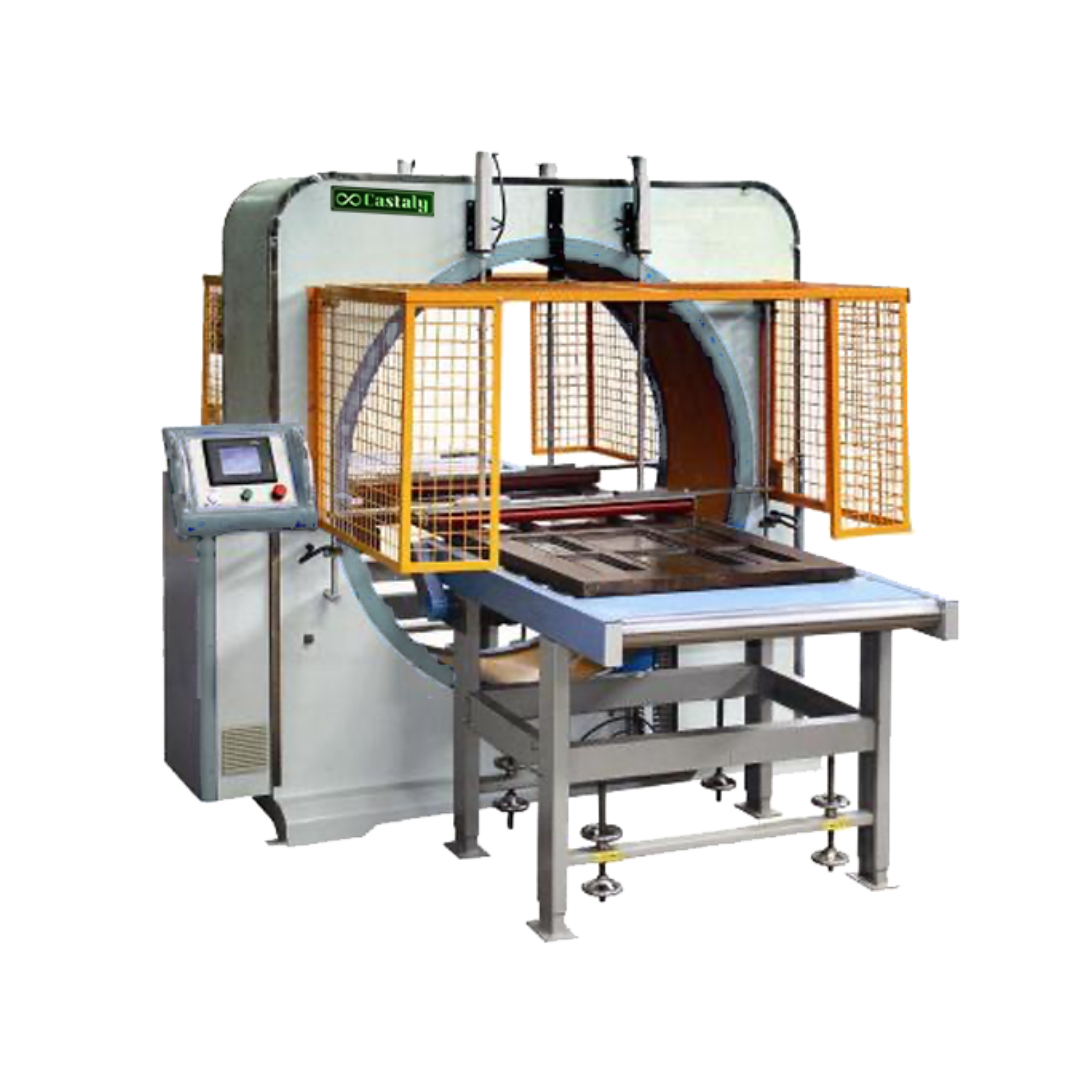 Castaly Auto Wrapping Package Machine PK-1450AU industrial automatic wrapping system with safety enclosure and control panel