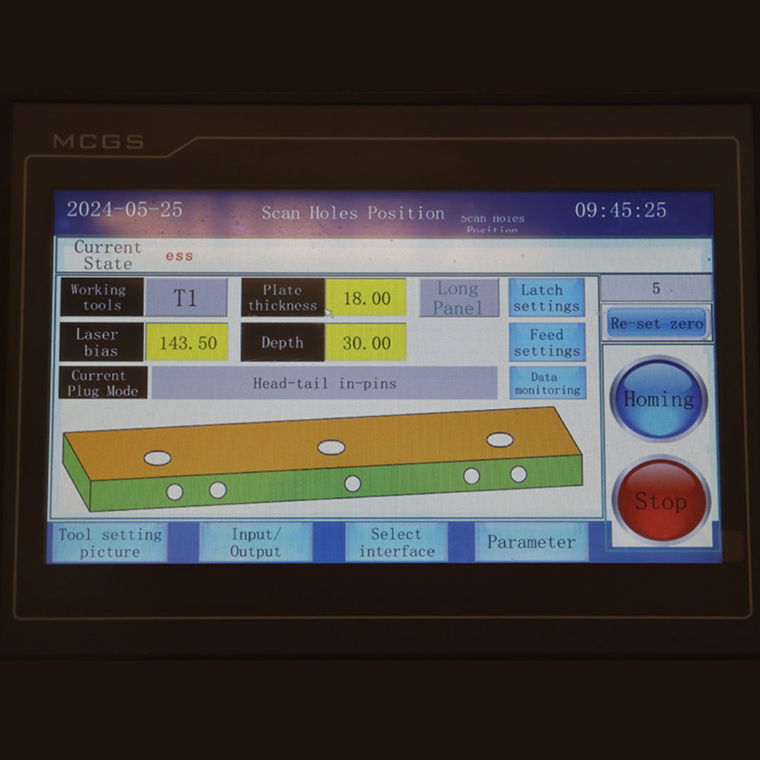 Castaly CNC Boring / Drilling Glue Injection & Dowel Insert Machine touchscreen control panel interface display