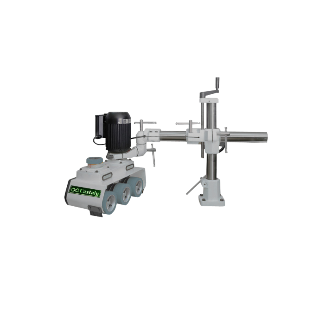 Castaly Power Feeder Variable Speed ST-3VFD shown in full perspective with variable speed motor, four-wheel feed system, and adjustable mounting arm assembly

Side view of the Castaly Power Feeder Variable Speed ST-3VFD highlighting vertical column support, horizontal adjustment arm, and feed wheel configuration

Close-up of the Castaly Power Feeder Variable Speed ST-3VFD motor housing and VFD control unit

Detail view of the Castaly Power Feeder Variable Speed ST-3VFD multi-wheel feed base designed for smo