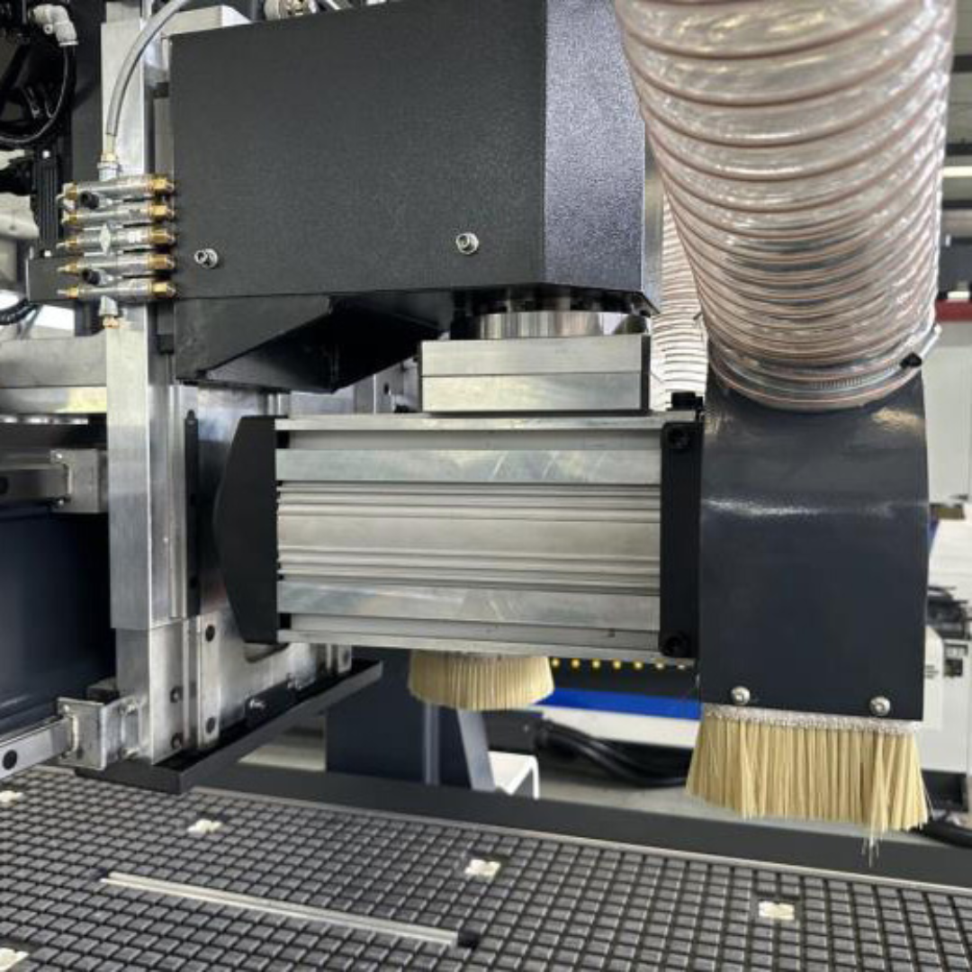 Castaly Rapid-12R-SU CNC Router gantry and spindle assembly during precision machining operation