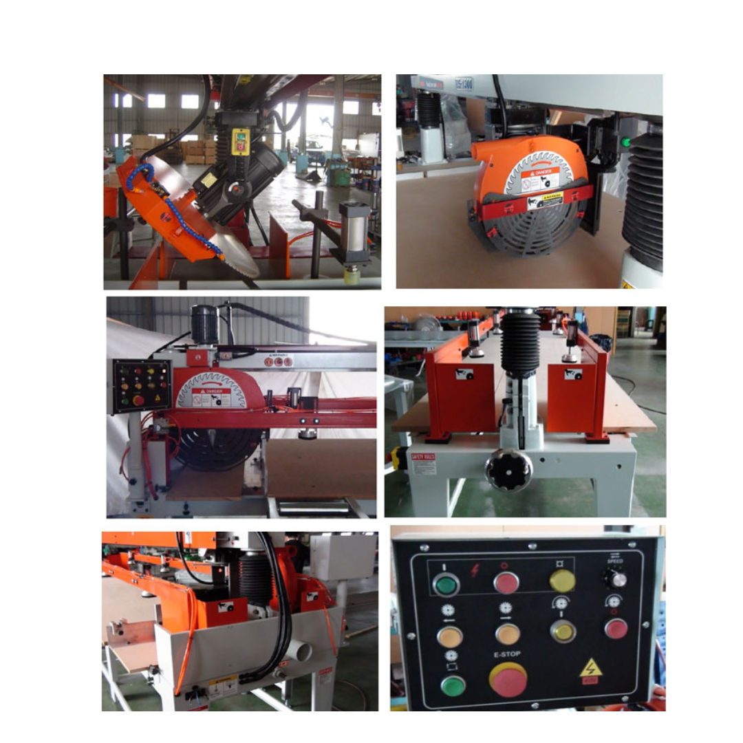 Castaly Tiltable 14' Automatic Panel Saw RS-DW4500 control panel, precision rail system, and saw head assembly close-up