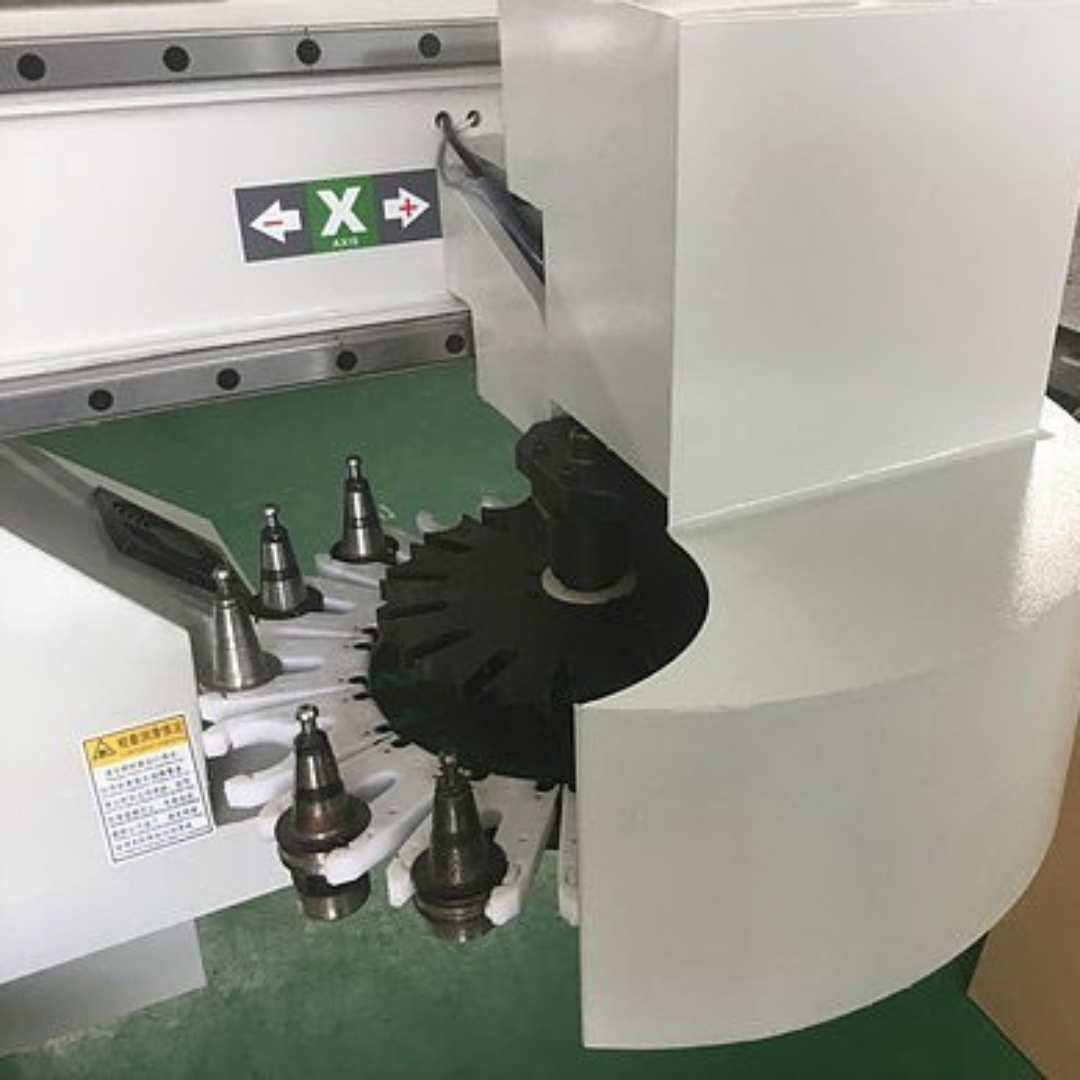 Castaly Twin CNC Router (Twin Tables or One Extra Long Table) automatic tool changer and spindle assembly detail