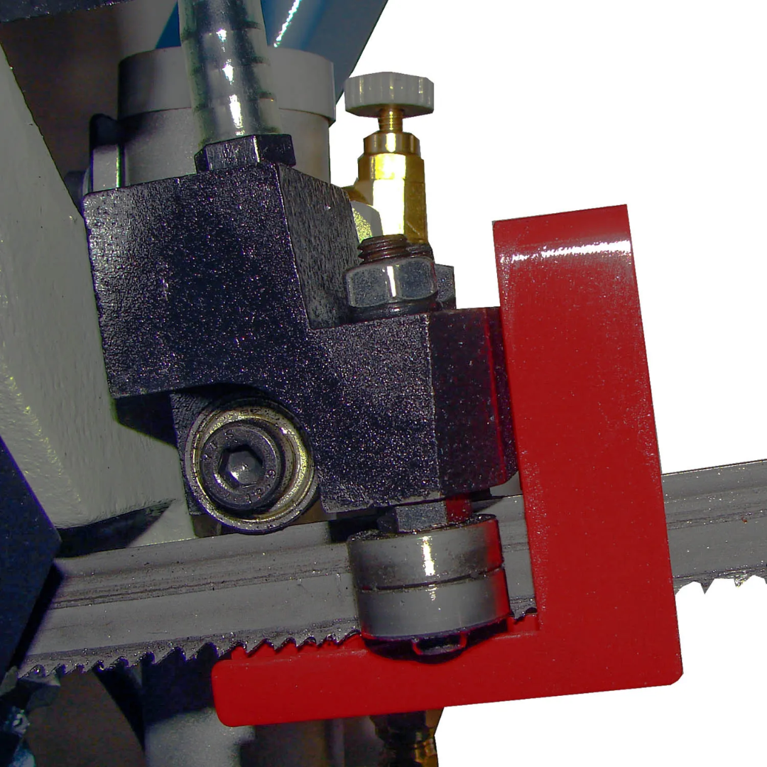 Close-up of Baileigh 8.26 x 6.69" Manual Horizontal Bandsaw: Geared Head (BS-210M) 1001309 coolant system and blade drive components for enhanced cutting performance and durability.