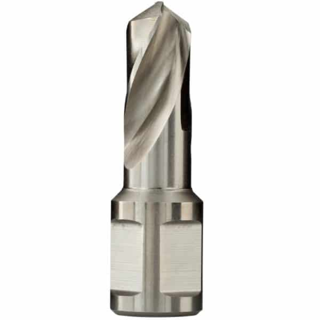 Close-up of Euroboor SSPI.1" Twist Drill showing high speed steel construction and Weldon shank connection