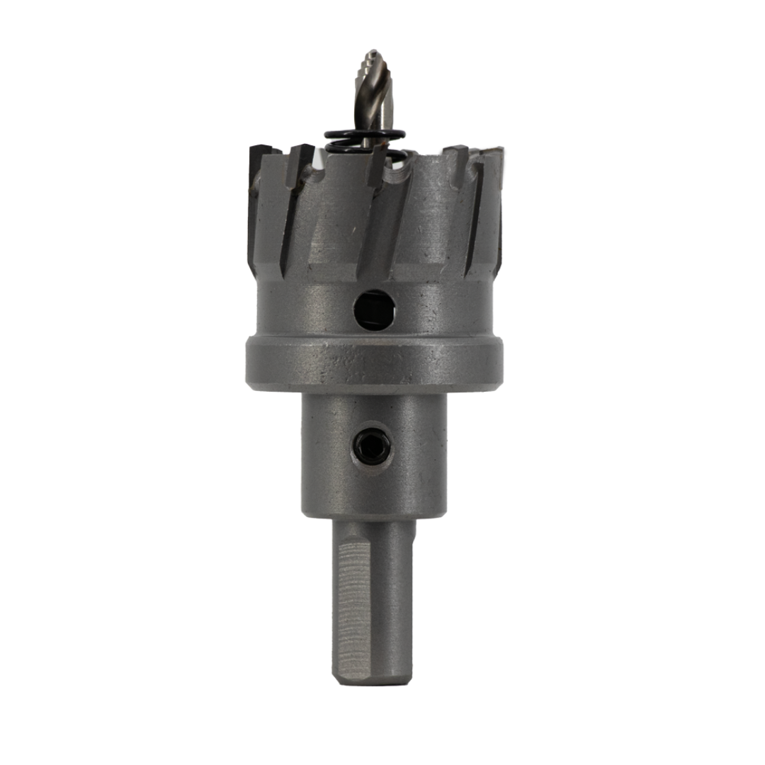 Close-up of Euroboor THS Hole Saw cutter teeth and arbor assembly designed for high-performance metal drilling