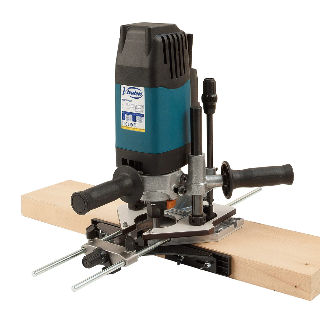 Close-up of Virutex FRE317VD Coving Router For Solid Surfaces (120V) 1700999 base and guide system for accurate routing