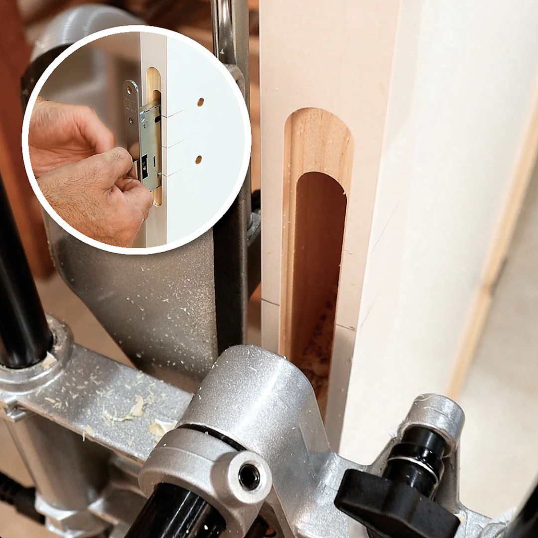 Close-up of Virutex Lock Mortiser For Doors FC116U 1600395 cutting mechanism and adjustment controls