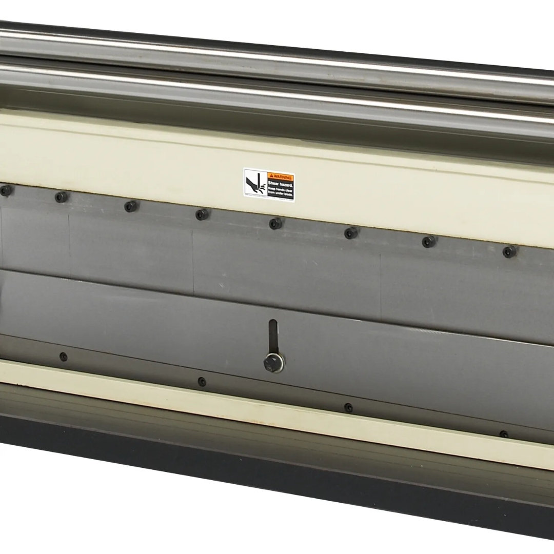 Close-up of the Baileigh 3-in-1 Shear Brake Roll Machine SBR-4020 1006968 precision shearing section designed for accurate cutting of sheet metal materials.