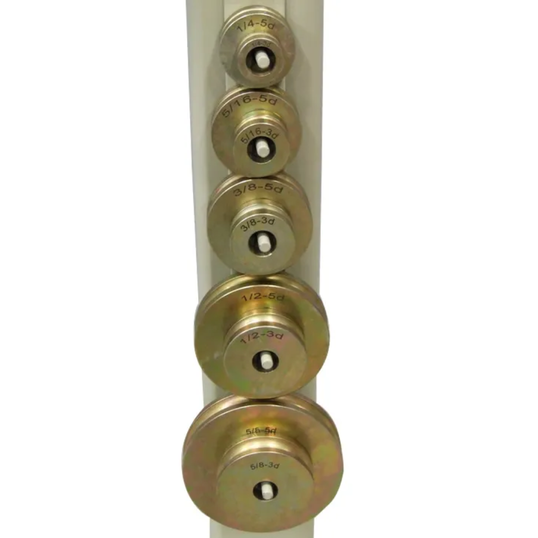 Close-up of the Baileigh Hand Bender - (RDB-10) 1006772 interchangeable bending dies designed for accurate and repeatable tube bending applications.