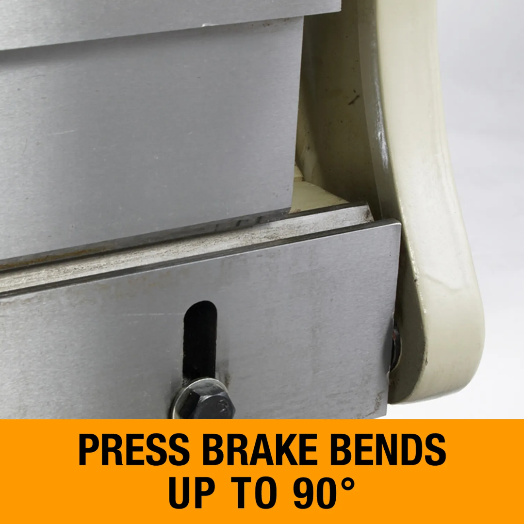 Close-up of the Baileigh Shear Brake and Roll SBR-5220 1007002 press brake capable of creating accurate bends up to 90 degrees in sheet metal.
