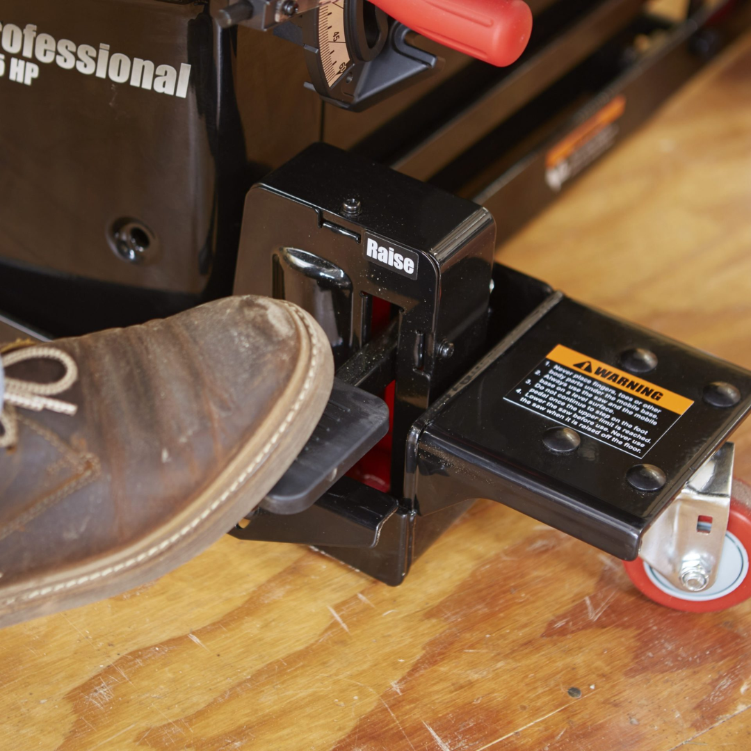 Close-up of the SawStop Compact Table Saw blade and fence system highlighting precision engineering and cutting accuracy.