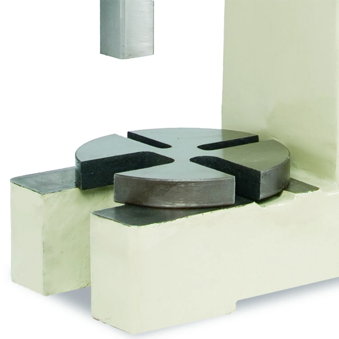 Close-up of the machined worktable and die plate on the Baileigh Manually Operated Arbor Press AP-5 1000264 providing stable support for pressing, broaching, riveting, and bearing installation tasks.