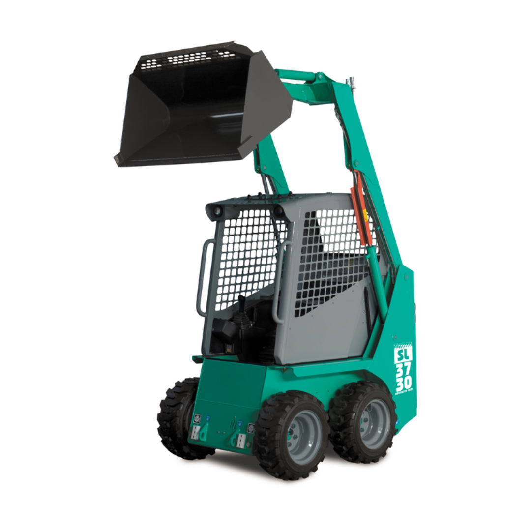 Compact IMER SL 3730 skid steer featuring hydraulic lift arms, operator protection cage, and all-terrain performance