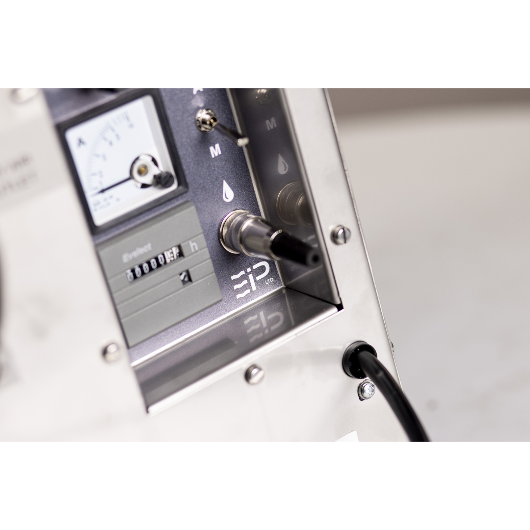 Control panel detail of Ebac DD200-S Desiccant Dehumidifier 10502SU-US featuring operational gauges, power controls, and monitoring interface