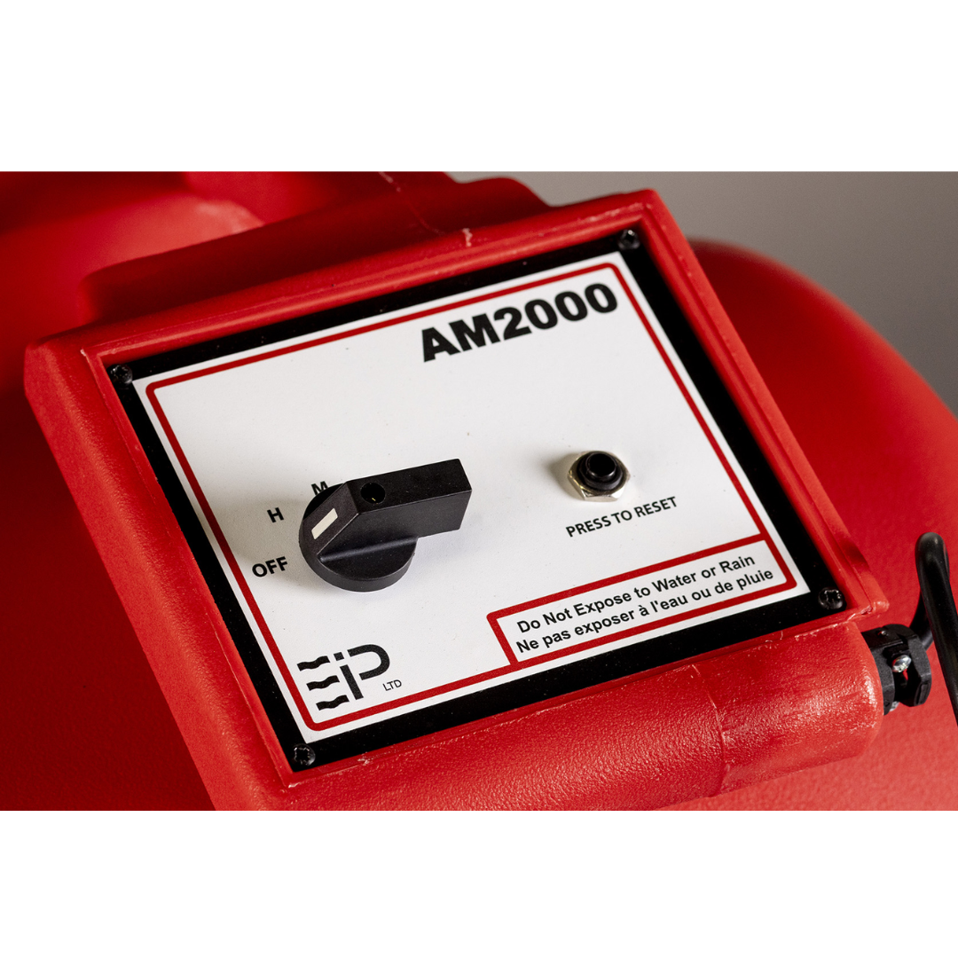 Control panel on Ebac AM2000 Airmover 10941RD-US showing speed control and power switch for professional drying operations