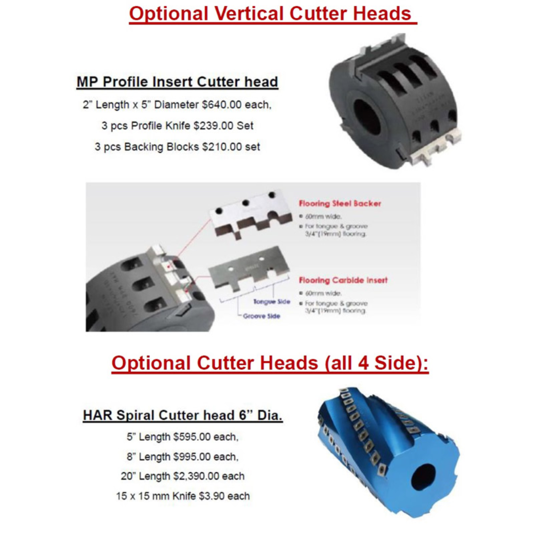 Cutter head configuration overview of the Castaly 20” x 5” Four Side Planer / Moulder WP-20L-V4 showing precision multi-spindle layout