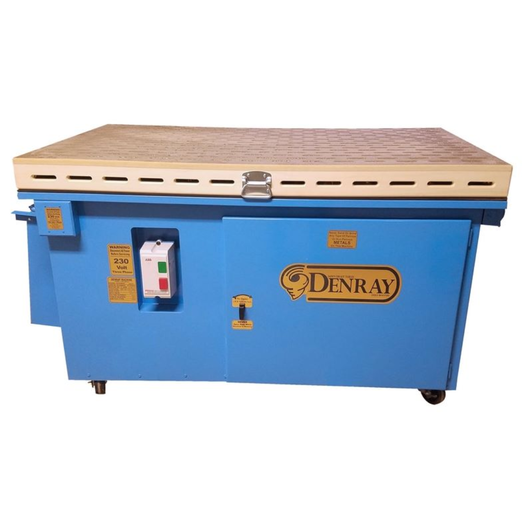 Denray 3660 Tube Filtration downdraft sanding table with high-efficiency tube filtration system, perforated rubber-coated work surface, and industrial dust collection designed for woodworking applications.